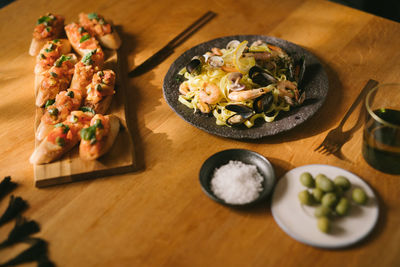 High angle view of food on table