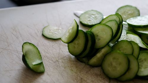 High angle view of chopped vegetables on table