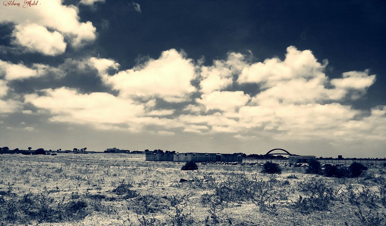 VIEW OF FIELD AGAINST CLOUDY SKY