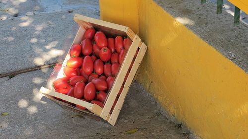 High angle view of vegetables for sale in market