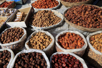 High angle view of food for sale at market