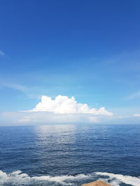 Scenic view of sea against blue sky