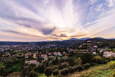 High angle view of townscape against sky