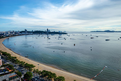 High angle view of beach against cloudy sky