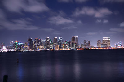San diego city skyline with bay reflection at night