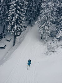 High angle view of snow covered landscape