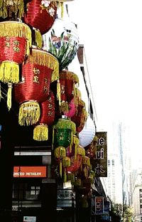 Low angle view of multi colored lanterns