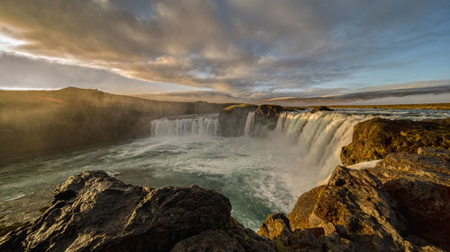 Sunrise at godafoss waterfall in iceland. 