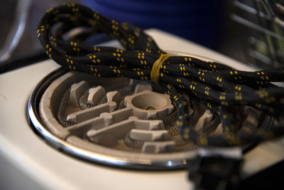 High angle view of machine part on table