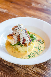 High angle view of breakfast served in plate
