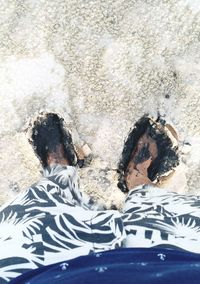 Close-up of man on sand at beach