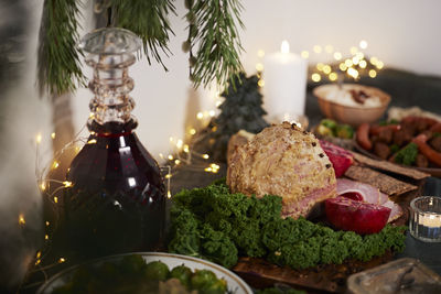 Christmas food and decoration on table