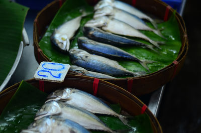 High angle view of fish for sale in market