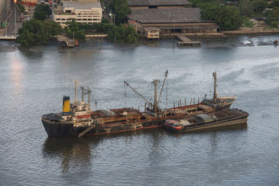 High angle view of boats in river