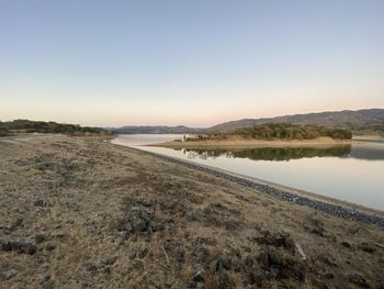 Scenic view of lake against clear sky