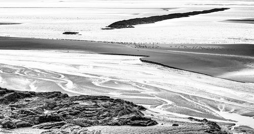 Aerial view of snow covered landscape