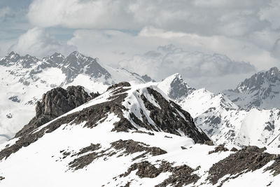 Scenic view of snow covered mountains against sky