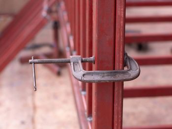 Close-up of rusty metal railing