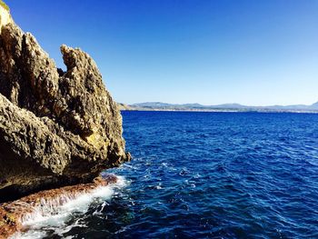 Scenic view of calm sea against clear sky