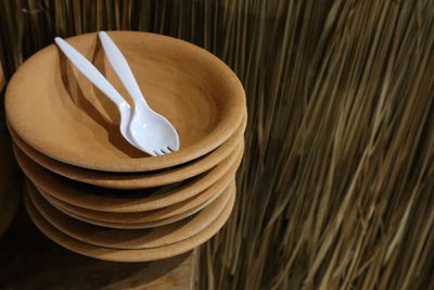 High angle view of ice cream in bowl on table