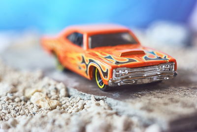 Close-up of toy car on table