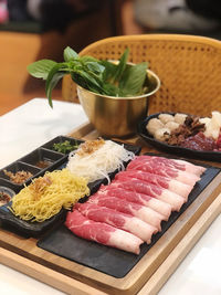 Close-up of sushi in plate on table