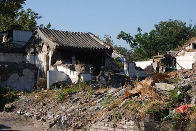 Abandoned house against clear sky