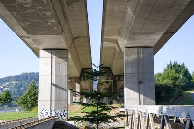 Low angle view of elevated road below bridge