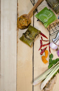 High angle view of food on table