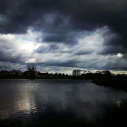 Scenic view of lake against cloudy sky