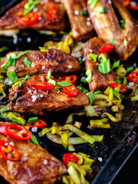 Full frame shot of meat on barbecue