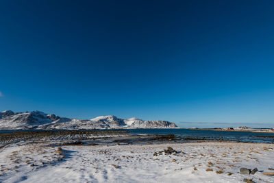 Scenic view of sea against clear blue sky