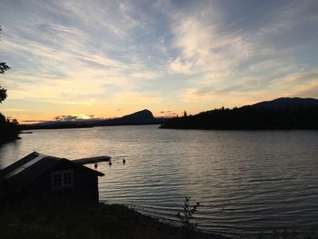 Scenic view of lake against sky during sunset