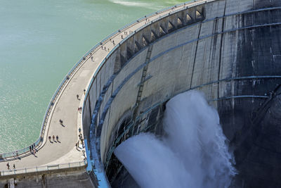 High angle view of dam on sea