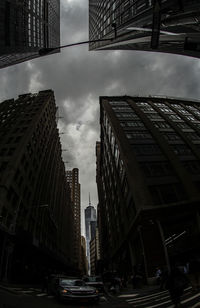 Low angle view of modern buildings in city