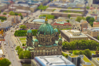 High angle view of buildings in city