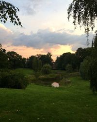 Scenic view of field against sky at sunset