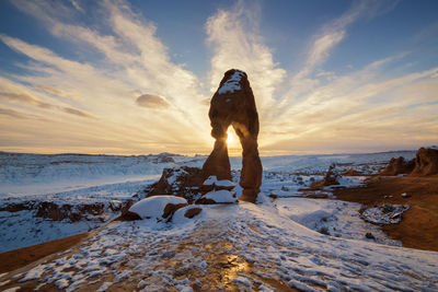 View of rock formation during winter