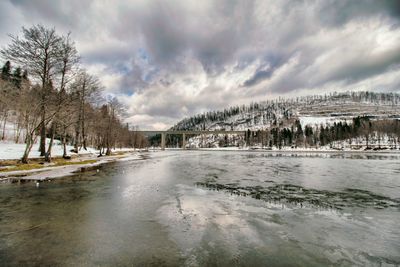 Scenic view of frozen lake against sky