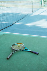 High angle view of tennis in court