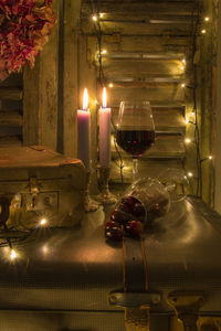 Close-up of illuminated christmas lights on table