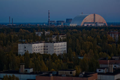 High angle view of buildings in city