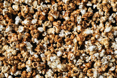 Full frame shot of popcorn on table