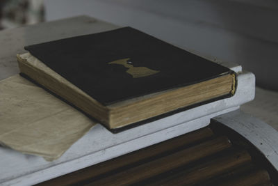 Close-up of open book on table