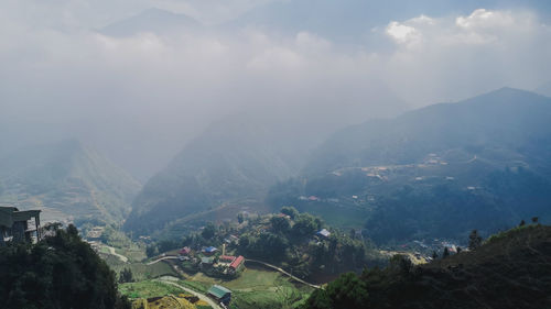 High angle view of mountains against sky