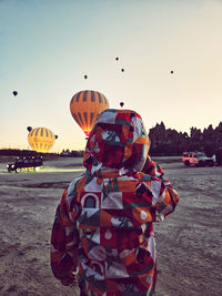 Low angle view of hot air balloons