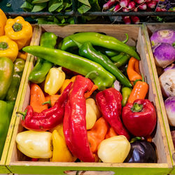 Close-up of bell peppers and vegetables