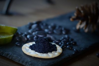 Close-up of dessert in plate on table