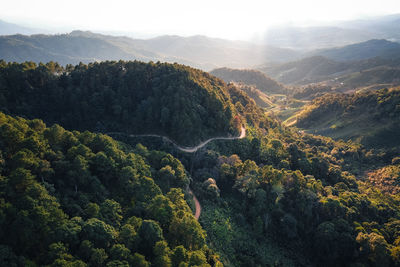 High angle view of mountain range against sky