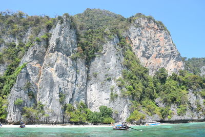 Scenic view of sea by cliff